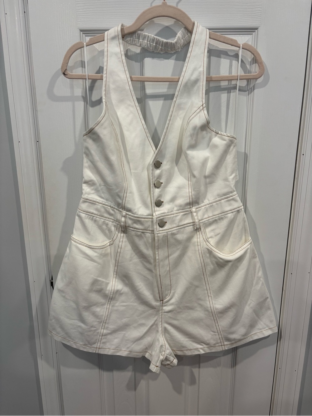 Women’s Cream V-Neck Button Romper